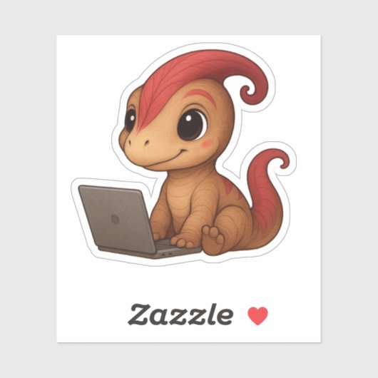Dino Sticker – Dino Kammli am Laptop (Feuille)