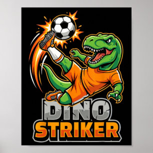 Dino Striker T-rex Voetbal Schop Grappige Dinosaur Poster