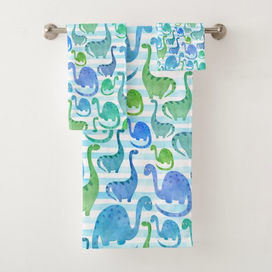 Dino Stripe Waterverf Dinosaurs Schattig Bad Handdoek (Insitu)