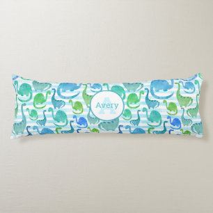 Dino Stripe Waterverf Dinosaurussen, gepersonalise Lichaamskussen