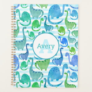 Dino Stripe Waterverf Dinosaurussen, gepersonalise Planner