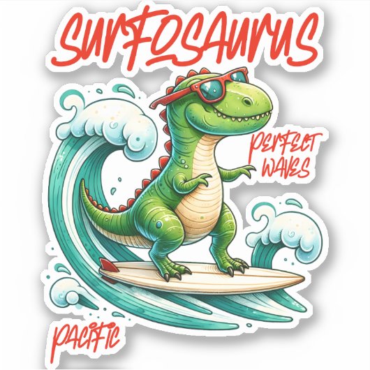Dino Surfosaurus perfecte golven Sticker (Voorkant)