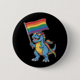 Dino T Rex HBTQ Regenkleurenvlag Voorstander Ronde Button 5,7 Cm