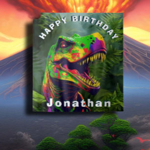 Dino T Rex Oerwoud Happy Birthday achtergrond Wandkleed