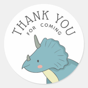 Dino Tegen Je Bedankt Blauwe Triceratops Feest F Ronde Sticker
