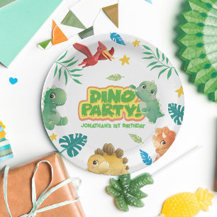 Dino Thema Schattigee Dinosaurus 1e Verjaardagsfee Papieren Bordje
