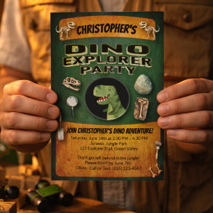 Dino Thema Verjaardagsfeestje Kaart