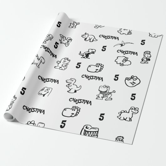 Dino-Theme Kind is jarig Cadeaupapier (Uitgerold)