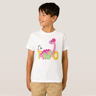Dino TRex Ik ben 2 Verjaardag jongens twee Terug T-shirt