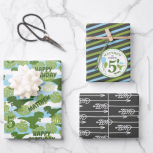 Dino Tropical Birthday Personalized Wrapping Paper