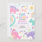 Dino Twee-A-Saurus 2de Verjaardagsfeestje Kaart (Voorkant)
