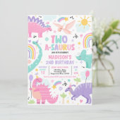 Dino Twee-A-Saurus 2de Verjaardagsfeestje Kaart (Staand voorkant)