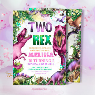 Dino twee Rex uitnodiging Dinosaurus Feestje verj