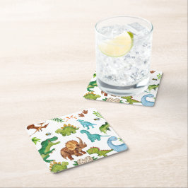 Dino Two rex 2nd boy Dinosaur birthday party Vierkante Kartonnen Onderzetter