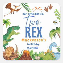 Dino Two rex 2nd boy Dinosaur birthday party Vierkante Sticker