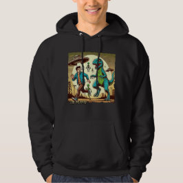 Dino UFO Selfie:  Paniek (Mannen Hoodie