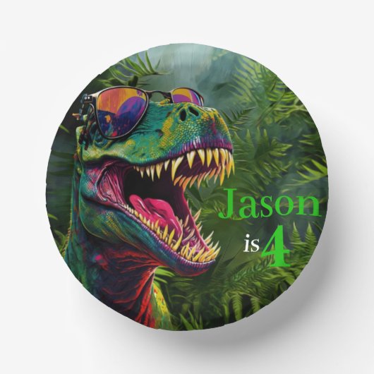 Dino Verjaardag 4e verjaardag Papieren Kommen (Voorkant)