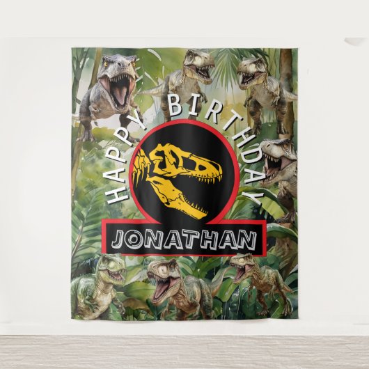 Dino Verjaardag Party achtergrond Wandkleed (Voorkant)