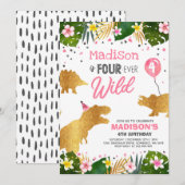 Dino-verjaardagsfeestje Four Ever Wild Dino-feestj Kaart (Voorkant / Achterkant)