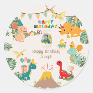 Dino-verjaardagsfeestje papieren bord – aangepaste ronde sticker