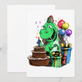 Dino-verjaardagsfeestje voor een 4-jarige kaart (Voorkant / Achterkant)