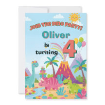 Dino-verjaardagsuitnodiging – 5x7 kinderfeestkaart