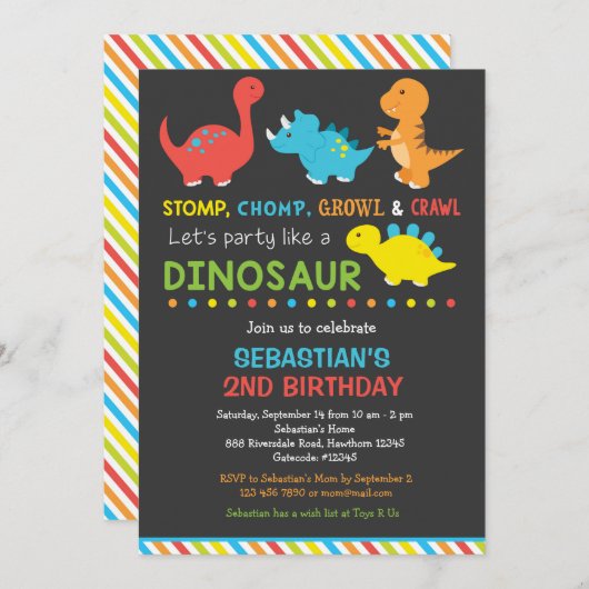 Dino verjaardagsuitnodiging, Dinosaur Uitnodiging (Voorkant / Achterkant)