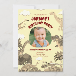Dino-verjaardagsuitnodiging met foto – Baby Kind Kaart