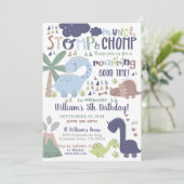 Dino-verjaardagsuitnodiging Stamp en Kauw Kaart (Staand voorkant)