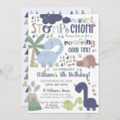 Dino-verjaardagsuitnodiging Stamp en Kauw Kaart (Voorkant / Achterkant)