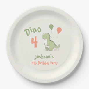 Dino Vier Dinosaurus 4e Verjaardagsfeest Papieren Bordje