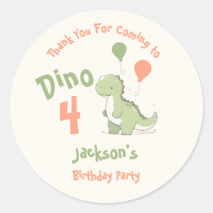 Dino Vier Dinosaurus 4e Verjaardagsfeest Ronde Sticker