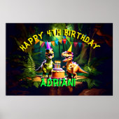 Dino vier dinosaurus happy birthday sjabloon poster (Voorkant)