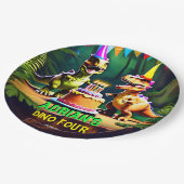 Dino vier dinosaurus verjaardagsservies sjabloon papieren bordje (Gekanteld)