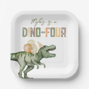 Dino Vier Verjaardag Party Borden Papieren Bordje