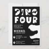 Dino Vier Zwarte Dinosaurus 4e Verjaardagsfeestje Kaart (Voorkant)