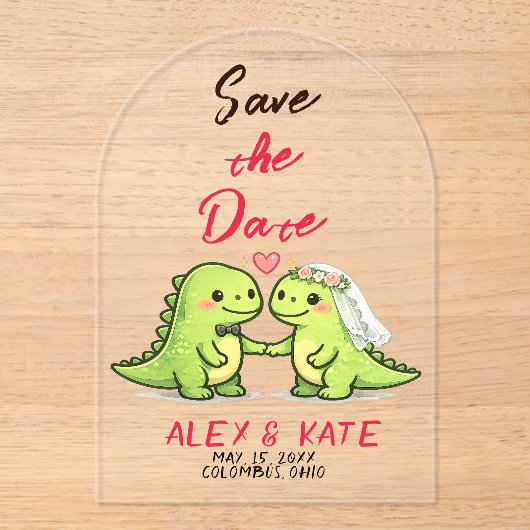 Dino Wedding Save the Date Acryl Uitnodigingen (Voorkant)