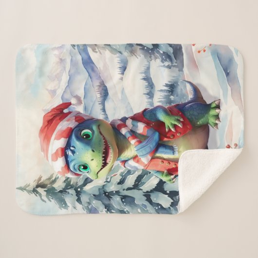 Dino Wonderland Vakantie Feestelijke Waterverf Sherpa Deken (Voorkant (horizontaal))