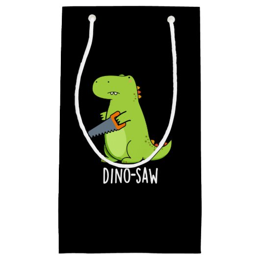 Dino-zaag Funny Dinosaur Tool Pun Dark BG Klein Cadeauzakje (Voorkant)