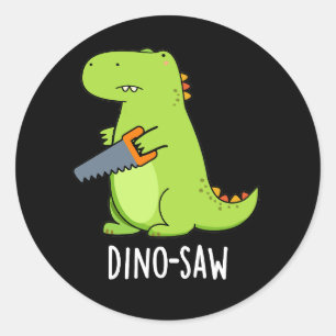 Dino-zaag Funny Dinosaur Tool Pun Dark BG Ronde Sticker