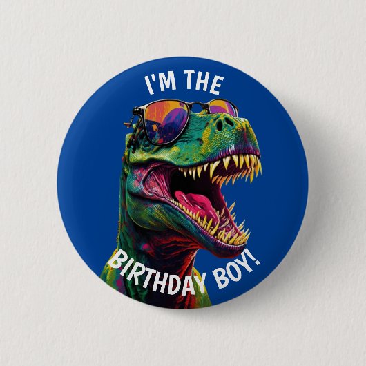 Dinoasur Cool T Rex VERJAARDAG Jongen Ronde Button 5,7 Cm (Voorkant)