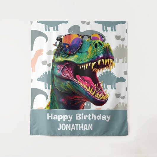 Dinoasur Cool T Rex witte achtergrond Wandkleed (Voorkant)