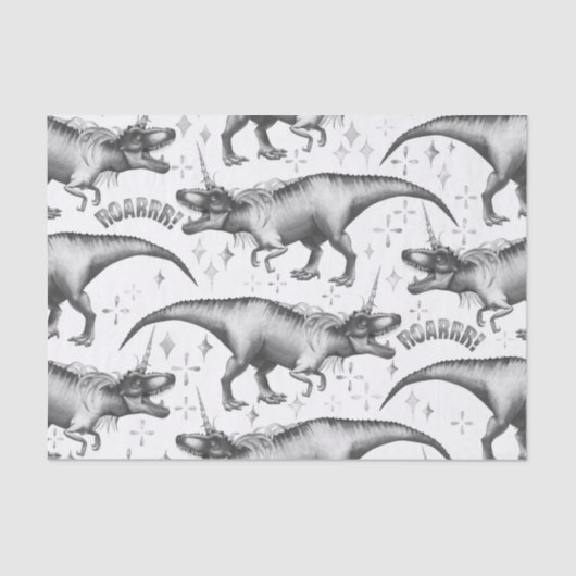 Dinocorn Silver Pattern | Fantasy Black en White Tissuepapier (Voorkant)