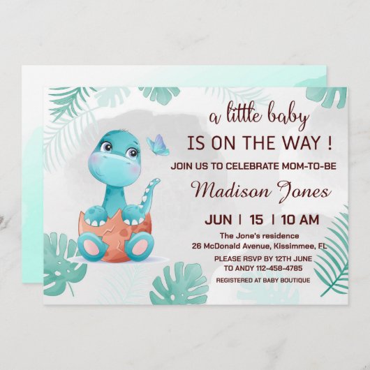 Dinomite mignon Dinosaur Baby shower Invitation (Devant / Derrière)