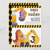 Dinos et Diggers Invitation de fête d'anniversaire (Devant / Derrière)