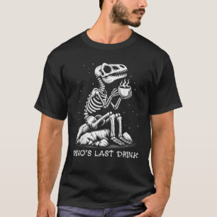 Dino's Laatste Drink Dinosaurus Skeleton Koffielie T-shirt