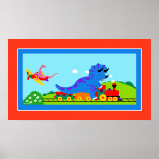 Dino's, treinen en vliegtuigen poster