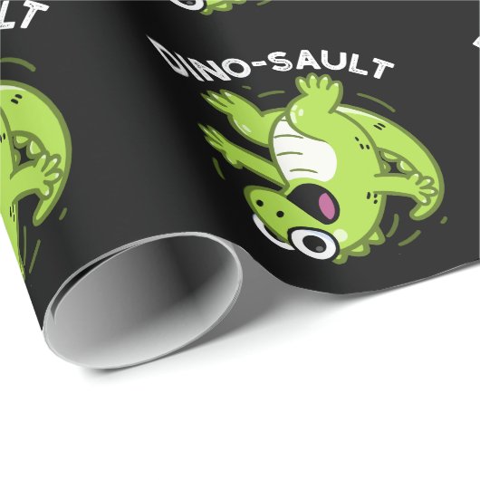 Dinosault Grappige Dinosaurus Pun Donker BG Cadeaupapier (Rol Hoek)