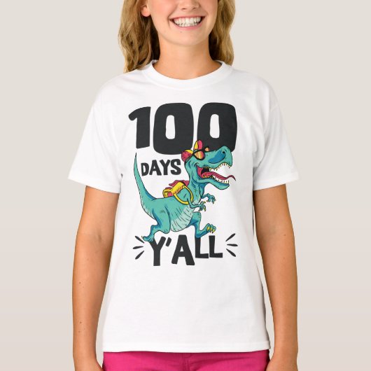 Dinosaur 100 dagen Y'all T-Rex Funny 100th Day of T-shirt (Voorkant)