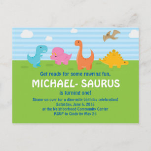 Dinosaur 1e verjaardag Uitnodiging Briefkaart